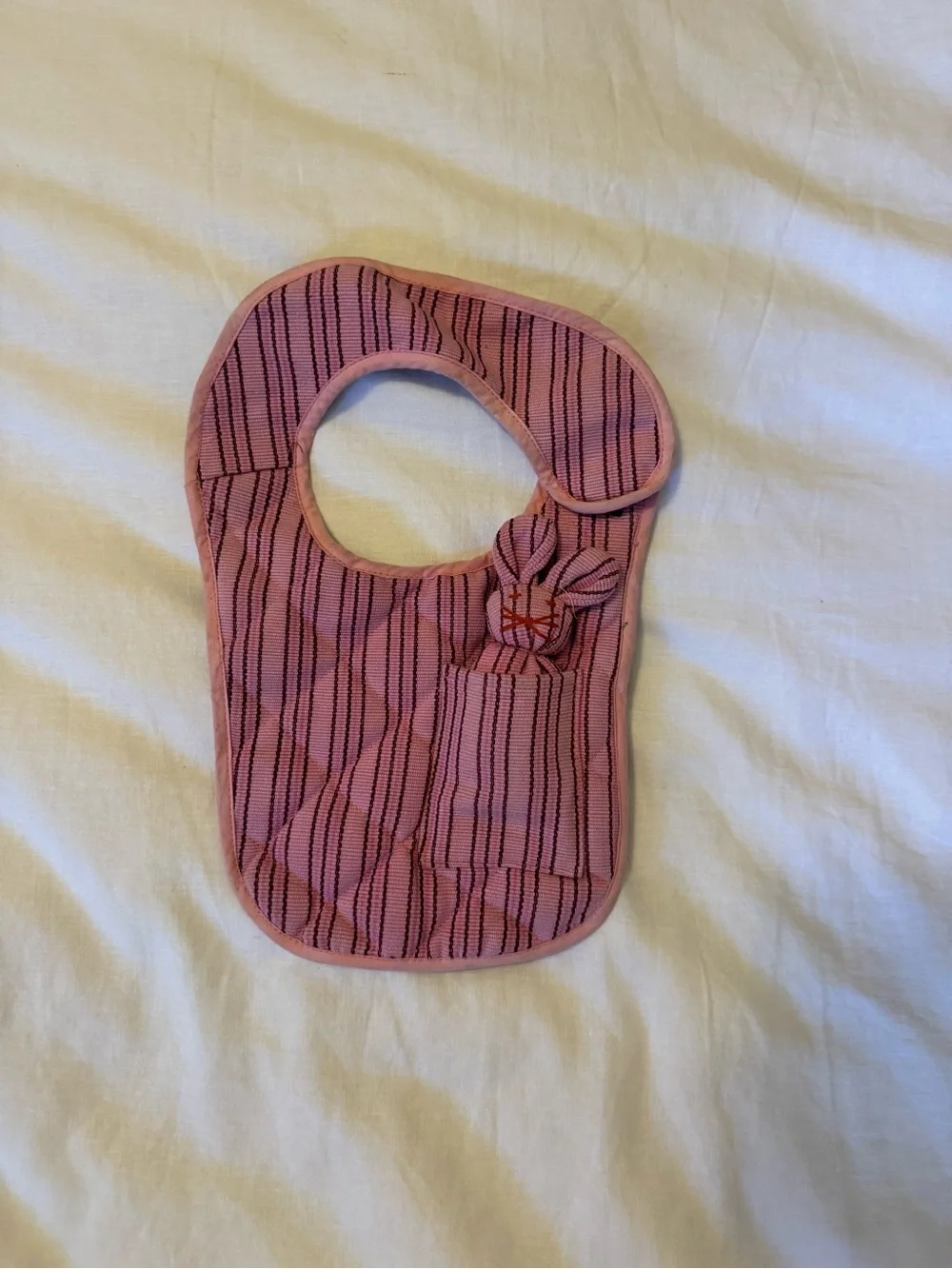 Kids Pink Striped Bib with Bunny Pocket